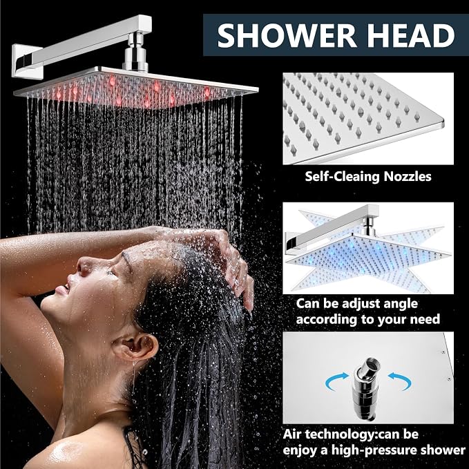 Aolemi Shower Faucet Set with Valve Handheld 10" LED Head Polish Chrome | Handheld Spray,10 Inch Rain LED Head,Valve and Trim Kit,All Metal,Wall Mount Shower System,Bathroom Mixer
