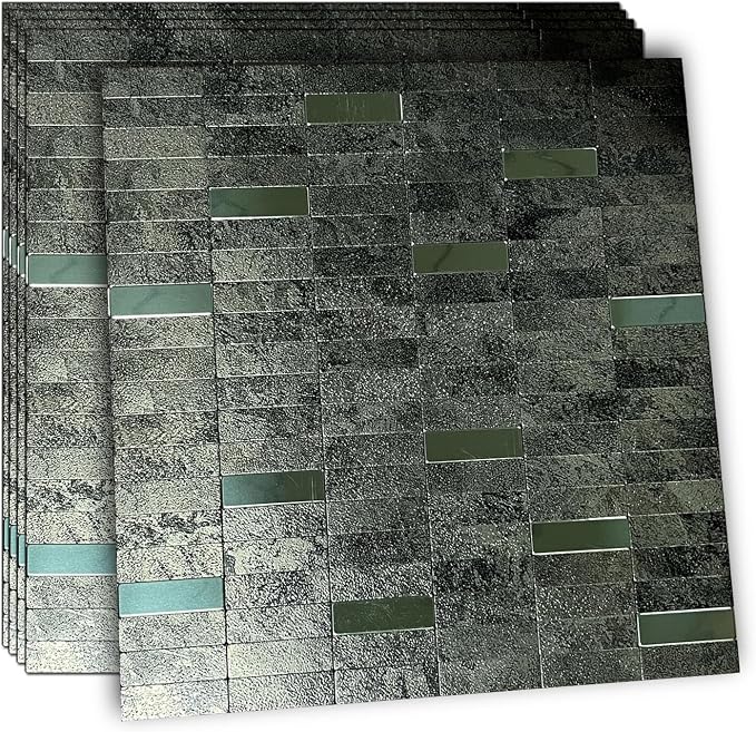 XUANINY Peel and Stick Tile Backsplash Self- Adhesive Wall Tiles Aluminum Mosaic Sticker for Kitchen (11.33"x11.92" Per Sheet, Pack of 5 pcs) (Ink Green 5)