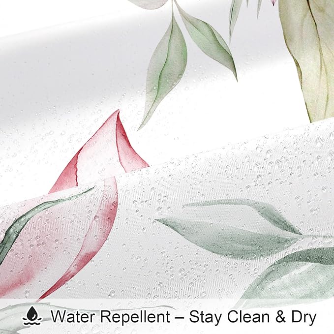 Litabel Long Boho Watercolor Floral Shower Curtain 72 x 78, Pink and Grey Ink Painting Style Flower Shower Curtains for Chic Elegant Bathroom, Artistic 78 Inch Long Fabric Shower Curtain