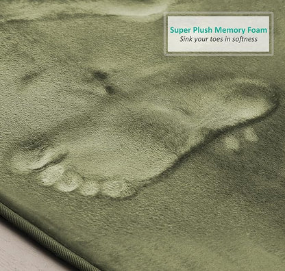 Clara Clark 2 Piece Bathroom Rugs, Velvet Memory Foam Bath Mat Set, Non-Slip Bath Rugs, Machine Wash, Dries Quickly, Ultra Soft Plush Bath Mats for Bathroom, 17 x 24 + Contour, Sage Green