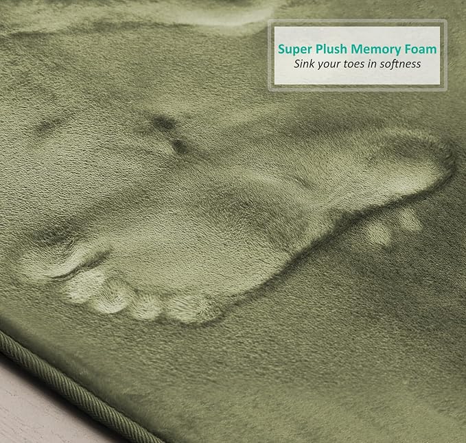 Clara Clark 3 Piece Bathroom Rugs Bath Mat Set, Velvet Memory Foam Bath Mats for Bathroom - Non-Slip, PVC Backing Bath Rugs, Washable - Dries Quickly, Green