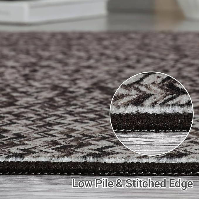Printed Washable Rugs Runner 2x8 Rug for Living Room Bathroom Rugs Modern Imitation Braided Bedroom Rug Non Slip Bordered Kitchen Runner Stain Resistant Carpet 2'x8' Grey/Brown