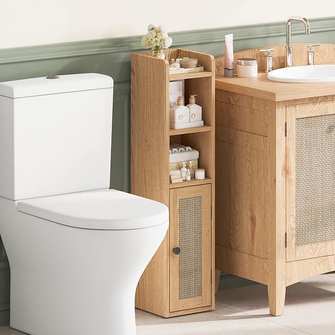 ChooChoo Small Bathroom Storage Cabinet with Adjustable Shelf | 7.1“W * 7.9”D, Corner Floor Cabinet, Narrow Toilet Paper Cabinets, Slim Bathroom Organizers, Small Spaces, Bathroom, Natural