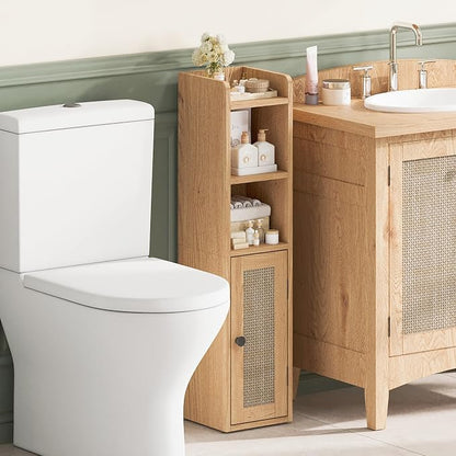 ChooChoo Small Bathroom Storage Cabinet with Adjustable Shelf | 7.1“W * 7.9”D, Corner Floor Cabinet, Narrow Toilet Paper Cabinets, Slim Bathroom Organizers, Small Spaces, Bathroom, Natural
