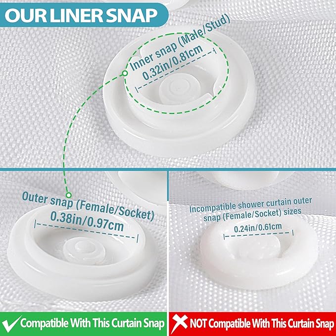 Conbo Mio 1 Pack Hotel Fabric Snap in Shower Curtain Liner Replacement Removable Water Repellent Liner for Bathroom Shower Curtain Liner 70W X 54H