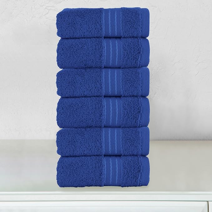 Elegant Comfort Premium Turkish Cotton 6 Pack Washcloths Set - 13 x 13 inch, Luxurious Hotel Spa Quality 100% Turkish Cotton 6PC Washcloth Set - Highly Absorbent - Soft Bathroom Towels, Royal Blue
