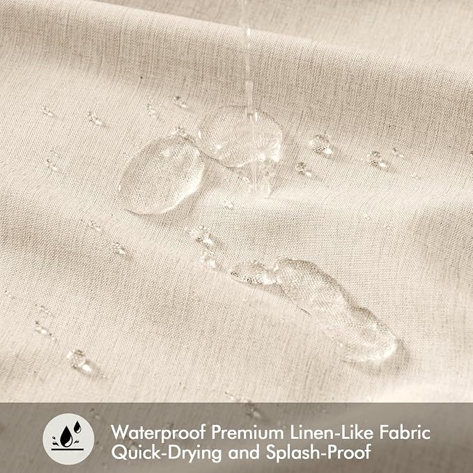 ANRODUO Cream Beige Linen Textured Fabric Shower Curtain Set - W70xL72 | Farmhouse Shower Curtain with 12 Metal Hooks, Waterproof Heavy Duty, Button Hole Design, Machine Washable for Bathroom