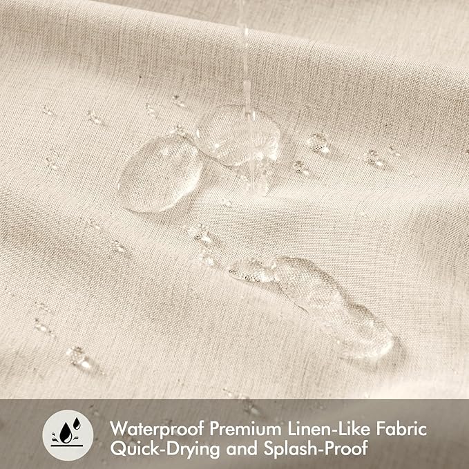 ANRODUO Cream Beige Linen Textured Fabric Shower Curtain Set - W72xL90 | Farmhouse Shower Curtain with 12 Metal Hooks, Waterproof Heavy Duty, Button Hole Design, Machine Washable for Bathroom