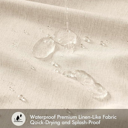 ANRODUO Cream Beige Linen Textured Fabric Shower Curtain Set - W72xL72 | Farmhouse Shower Curtain with 12 Metal Hooks, Waterproof Heavy Duty, Button Hole Design, Machine Washable for Bathroom