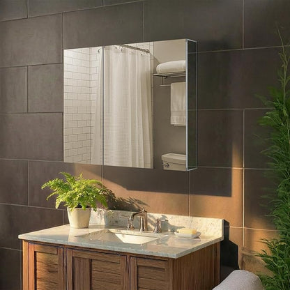 Bathroom Medicine Cabinet, Aluminum, Recessed/Surface Mount, 36" x 30", Right/Left Hinged, Mirrored Interior
