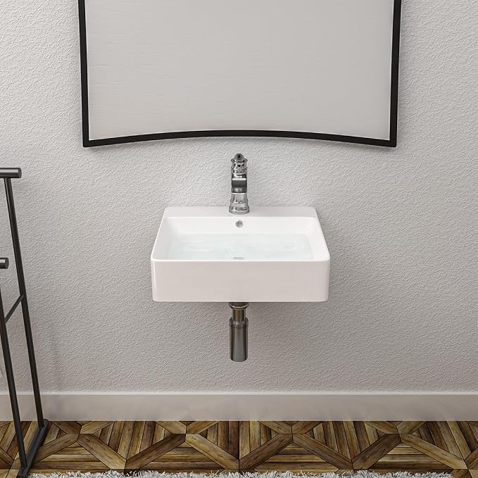 Mocoloo 18"x16" Wall Mounted Bathroom Sink White Rectangle Porcelain ADA Compliant Ceramic Bathroom Sinks Floating Vanity Sink for Lavatory Room Basin