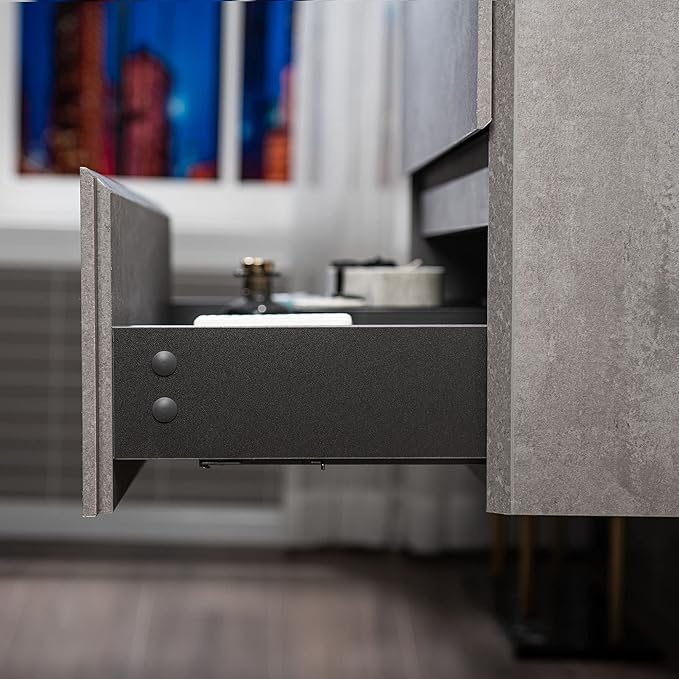 Woodbridge 59 in. W x 19-5/8 in. D Wall Mounted Floating Bathroom Vanity in Gray with Quartz Sand Composite Vanity Top in Matte Black
