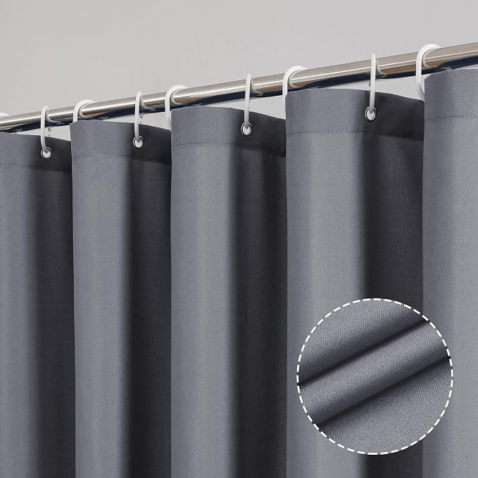 OVZME Zora Grey Shower Curtain for Bathroom, Fabric Shower Curtain - Soft Cloth & Hotel Spa Quality, Water Repellent Bath Curtain, Washable Shower Curtain Set with 12 Hooks, Grommet Top, 72Wx72L