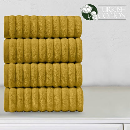 Elegant Comfort Luxury 100% Turkish Cotton Corduroy Ribbed 4 Pack Hand Towel Set 16 x 28 Inch - Absorbent, Super Soft, Quick Dry, Premium Towels for Bathroom, Gym, Spa and Hotel Use, Gold