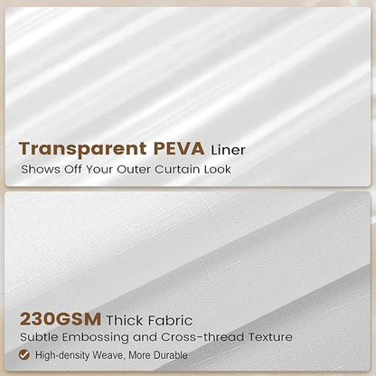 BTTN 3 in 1 Shower Curtain with Clear Liner - 72x78 Long Boho Linen Textured Fabric Shower Curtain Set with Plastic Hook, Tall Decorative Heavy Duty Waterproof Shower Curtain for Bathroom, White