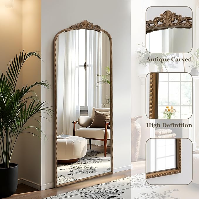 Micasso Gold Full Length Mirror: 21''x56'' Baroque Antique Floor Mirror | Traditional Ornate Vintage Long Body Mirror for Wall/Dressing Room/Cloakroom/Bedroom/Entryway/Hallway/Fireplace/Living Room