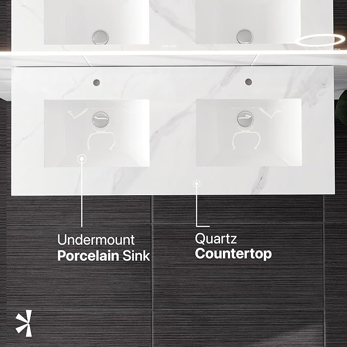 Eviva Aurora 48 in. Concrete Gray Wall Mount Double Sink Bath Vanity with Carrara Quartz Top