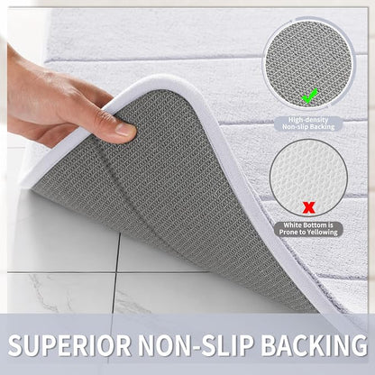 Yimobra Bathroom Runner 60"x24", Non Slip Memory Foam Bath Mat, Super Soft Water Absorbent Hallway Carpet, Machine Washable Rug for Vanity Tub Shower, White