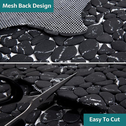 Pebble Tile, Pebble Tiles for Shower Floor Kitchen Backsplash Bathroom Black Marble Stone Look Wall and Floor Tile, 10 Sheets