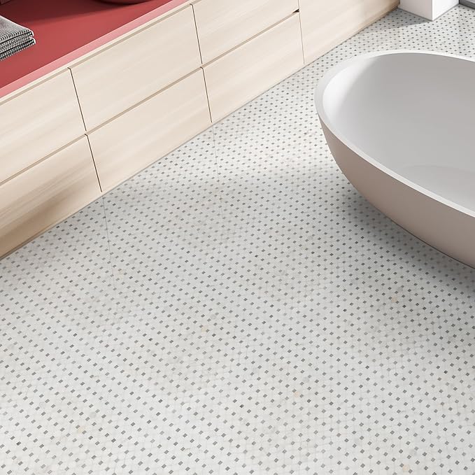 MSI Bianco Dolomite Dotty Polished Marble Mesh-Mounted Mosaic Tile for Kitchen Backsplash, Bathroom Wall, Accent Wall, and Shower