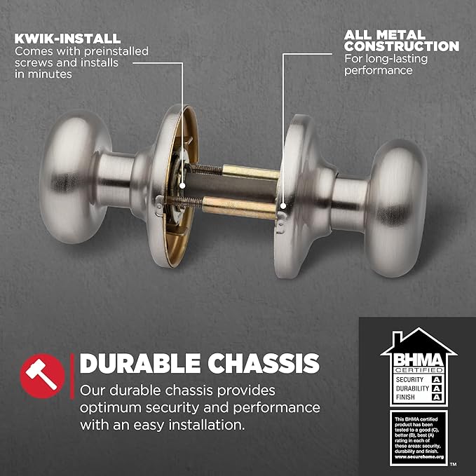 Kwikset Juno Interior Passage Door Knob, Handle for Closet and Hallway Doors, Non-Locking Doorknob in Satin Nickel, with Microban Protection (Pack of 6)