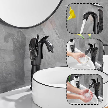 Oil Rubbed Bronze Swan Shape Single Handle One Hole Bathroom Vessel Sink Faucet Deck Mount Lavatory Sink Faucet