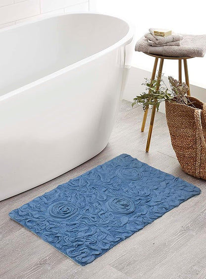 Home Weavers Bell Flower Collection 100% Cotton Tufted Bath Rugs, Extra Soft and Absorbent Bath Rugs, Non-Slip Bath Mats, Machine Washable, Bath Mats for Bathroom Floor, 21"x34" Rectangle, Sky Blue
