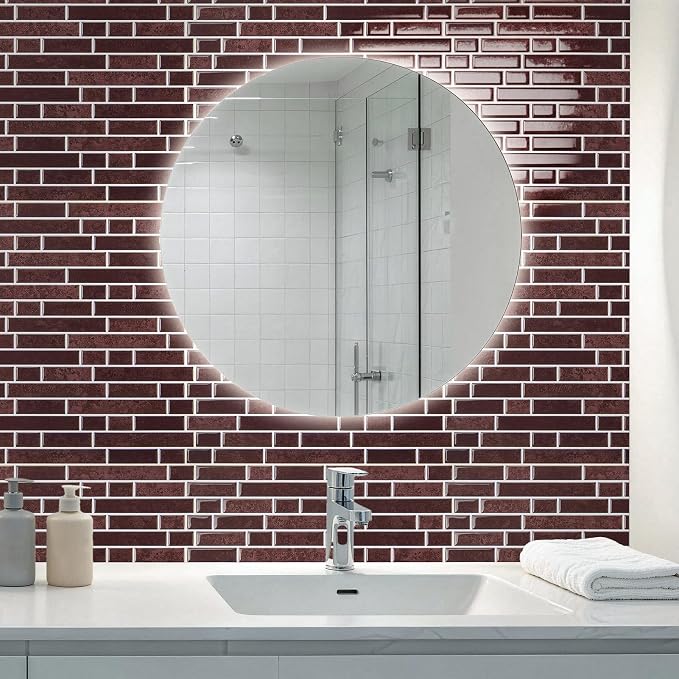 Art3d 10-Sheet Heavy-Duty Peel and Stick Backsplash, Waterproof Wall Tiles Stick on Kitchen Backsplash Living Space, Dark Burgundy