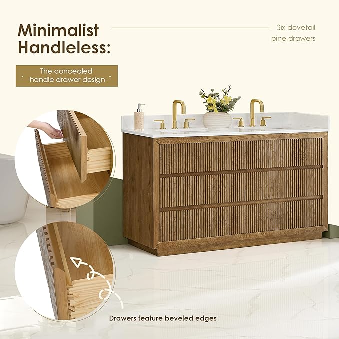 ALTAIR 60 In Bathroom Vanities Double Sink Vanity with Ceramic Countertop Backsplash Sidesplash Mordern Large Storge Cabinet Pre-Assembled Bath Fixtures Brown