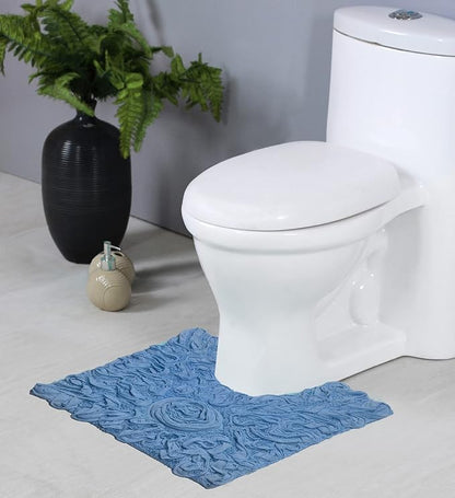 Home Weavers Bell Flower Collection 100% Cotton Tufted Bath Rugs, Extra Soft and Absorbent Bath Rugs, Non-Slip Bath Mats, Machine Washable, Bath Mats for Bathroom Floor, 20"x20" Contour, Sky Blue