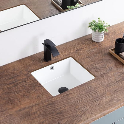 14 Inch Undermount Bathroom Sink White Rectangular,Overflow Type | Small Ceramic Under Counter Bathroom Sink for Cabinet Porcelain Vanity Sinks (14"x12.5")