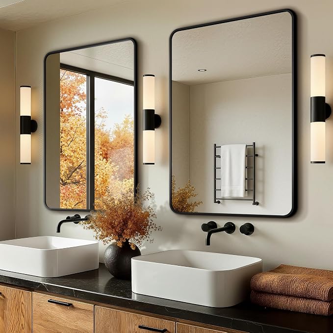 Vanity Black Bathroom Mirror for Over Sink, 2 Pack 36”x24” | HD Tempered Glass, Anti-Rust Frame, Vertical or Horizontal, Wall Mirrors for Bathroom Sink, Living Room, Entryway, Bedroom
