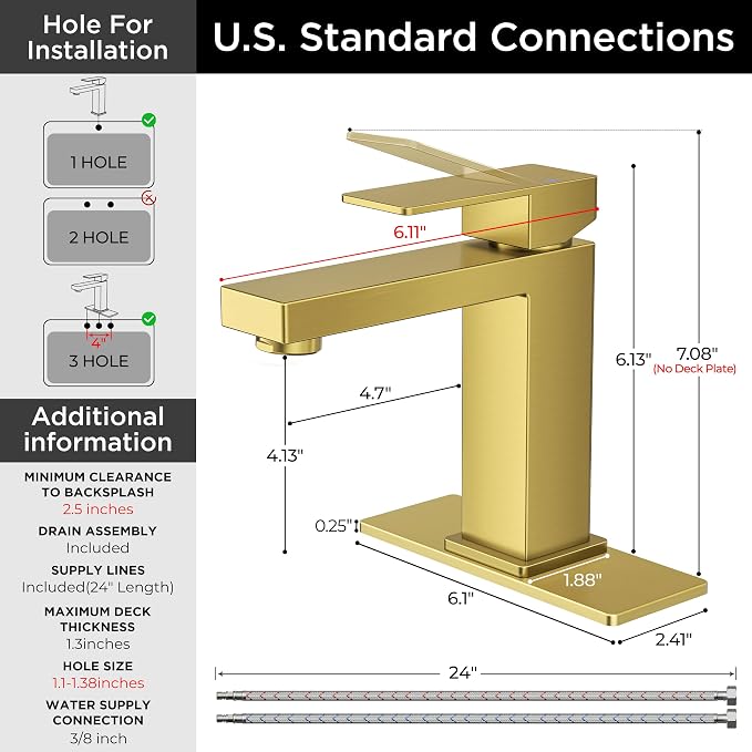 FORIOUS Bathroom Sink Faucet 1 Hole Single Handle 2 Pack Brushed Gold | For 1 or 3 Hole 4 Inch Centerset Sink, with Pop-up Drain, NSF61 Certificate, Single Handle Faucet for Sink Vanity RV Restroom