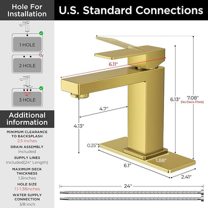 FORIOUS Bathroom Sink Faucet 1 Hole Single Handle 2 Pack Brushed Gold | For 1 or 3 Hole 4 Inch Centerset Sink, with Pop-up Drain, NSF61 Certificate, Single Handle Faucet for Sink Vanity RV Restroom