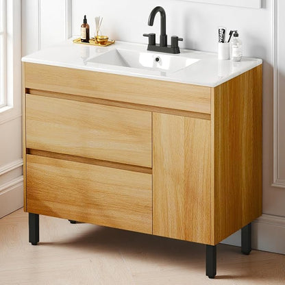 DWVO 36 Inch Bathroom Vanity with Sink | Bathroom Vanity Cabinet, Modern Bathroom Storge Vanity Includes Soft Closing Door, 2 Drawers & Drain