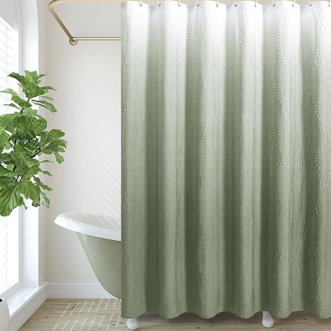 72x78 Long Shower Curtain, Ombre Sage Green 3D Embossed Half Bath Curtain