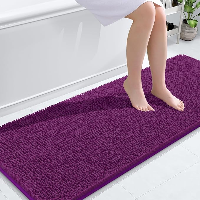 OLANLY Bathroom Runner Rugs 59x24, Extra Soft Absorbent Chenille Bath Rugs | Purple, Quick-Drying Rubber Backing, Washable Long Bath Mat for Bathroom Floor, Tub and Shower, Home Decor Accessories