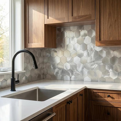 10pcs Peel & Stick Mosaic Wall Stickers - Waterproof/Anti-Skid/High Temp Resistant Decals, Multi-Purpose Removable Decoration for Kitchen Backsplash, Bathroom&Office (10, Silver)
