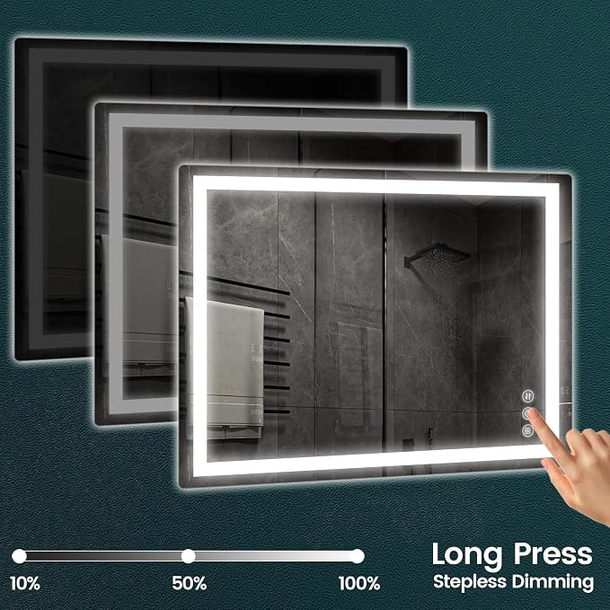 32" x 40" LED Bathroom Mirror with Lights, Memory Vanity Mirror | Anti-Fog, 3 Color Modes, Dimmable, Front Lit, Memory Function, Tempered Glass, Lighted Bathroom Mirror for Wall