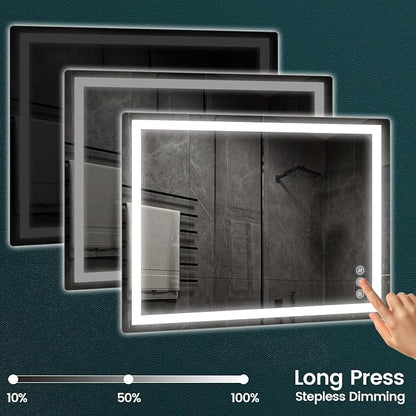 32" x 40" LED Bathroom Mirror with Lights, Memory Vanity Mirror | Anti-Fog, 3 Color Modes, Dimmable, Front Lit, Memory Function, Tempered Glass, Lighted Bathroom Mirror for Wall