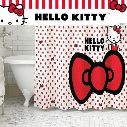 Sanrio Hello Kitty 13-Piece Shower Curtain Set, 72" x 70" Fabric Curtain with Hooks, Polka Dot Kawaii Bathroom Decor, Machine Washable, (100% Officially Licensed Product) by Franco Collectibles