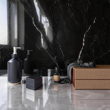 Marble Peel and Stick Waterproof Wall Paneling, 118" x 47" Black Marquina Glossy Finish Self-Adhesive Backsplash Tile Vinyl Wall Panel for Kitchen Bathroom Wall Decor, Covers 38.75 Sq. Ft.