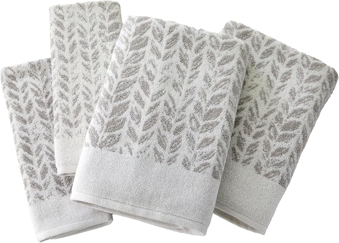 SKL Home Distressed Leaves Bath Towel Set-4pc, 100% Turkish Cotton, Gray | 2 Bath towels, 2 hand towels. 600 GSM weight. Spa-level quality. Soft & absorbent, reversible jacquard.