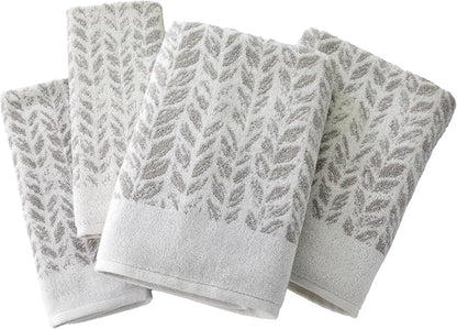 SKL Home Distressed Leaves Bath Towel Set-4pc, 100% Turkish Cotton, Gray | 2 Bath towels, 2 hand towels. 600 GSM weight. Spa-level quality. Soft & absorbent, reversible jacquard.