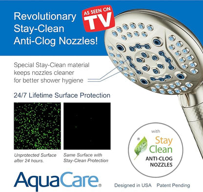 AquaCare 4X 10-Mode High Pressure Hand Shower w/Filter & 2-mode Power Wash | Filters Chlorine & Toxins, Softens Hard Water for Healthy Skin & Hair. Handheld Power Head Cleans Tub, Tile & Pets / Nickel