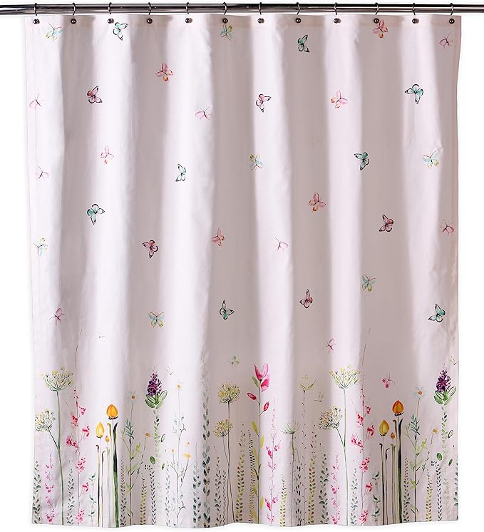Maison d' Hermine Shower Curtain 100% Cotton One Panel 70"x72" Washable Fabric Shower Curtains for Bathroom, Easy Hanging with 12 Button Holes - Home Hotel Spa Easter Gifts (Botanical Fresh)