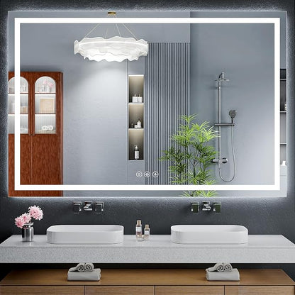 60"x40" LED Bathroom Mirror with Lights, Backlit+Frontlit, Anti-Fog | CRI 95, Stepless Dimmable, 3 Colors Lighting, Shatterproof Tempered Glass, HD Reflection, Memory, (Horizontal/Vertical)