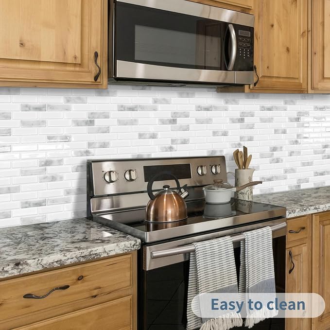 DEWOO Peel and Stick Backsplash 3D Self Adhesive Wall Tiles Grey 10 Sheet | Sticky,Vinyl,Rental friendly,Marble,for Kitchen,Bathroom,Sink,12"x12"