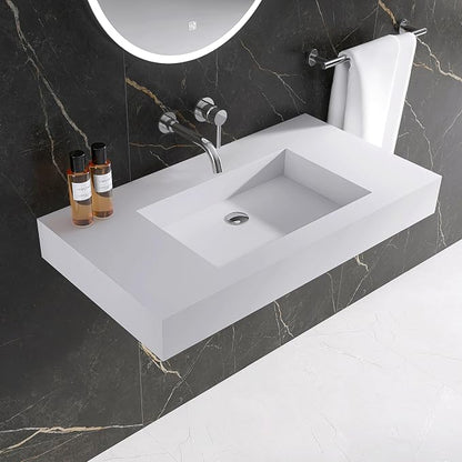 47"X19" Wall Mount Sink without Hole, Stone Bathroom Sink | Matte Bathroom Vanity Vessel Sinks, Artificial Stone Rectangle Floating Sink, Countertop Freestanding Wall Hang Sink Bowl
