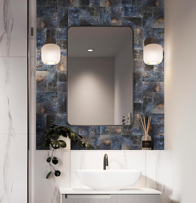Glass Subway Tile 3x6 Inch Antique Blue Tiles for Kitchen Backsplash Bathroom Accent Wall Glass Mosaic Tile (Pack of 20)